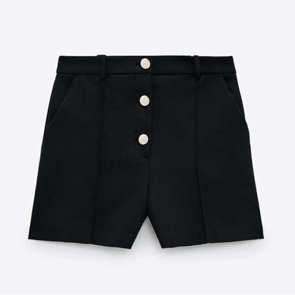 Zara Black High Waisted Shorts with gold buttons NWT - Picture 7 of 7